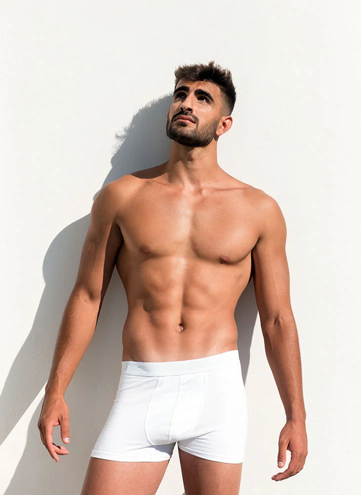 Fit man standing in underwear | HIM Plastic Surgery Chest procedures